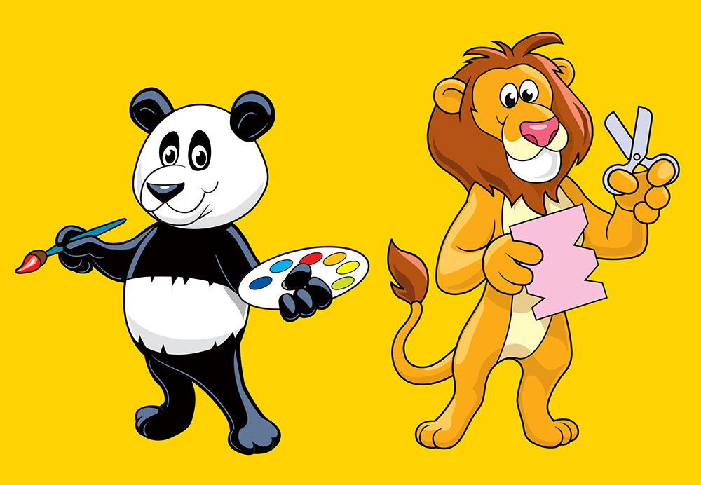 Panda and Lion cartoon character art