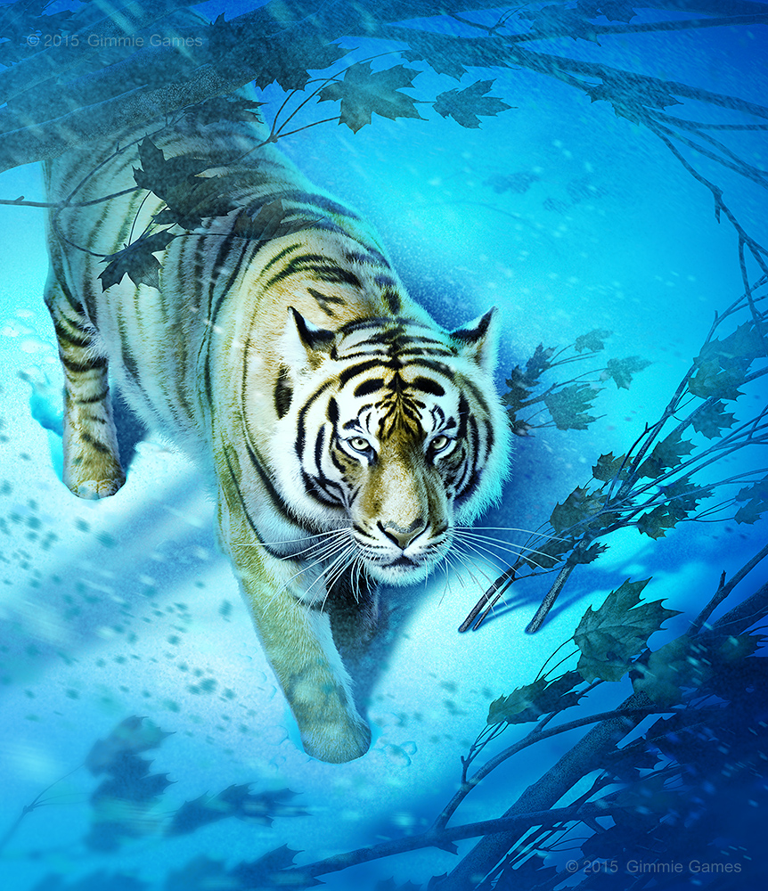 Illustration of a white tiger in a snow storm