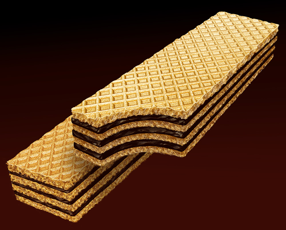 Illustration of two triple-decked sugar wafer-styled cookies